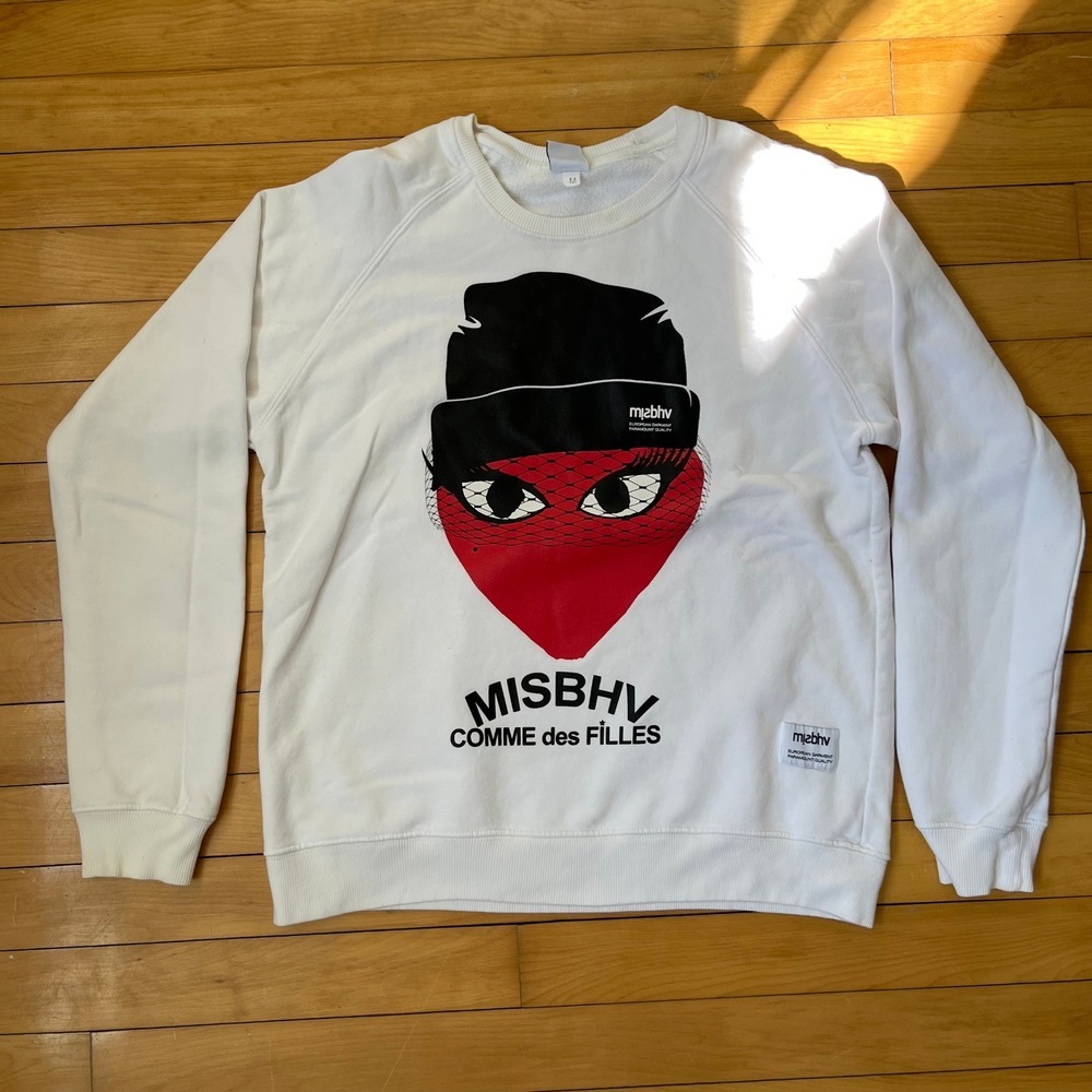 MISBHV Comme des Filles White Graphic Crewneck Sweatshirt Mens Medium Streetwear